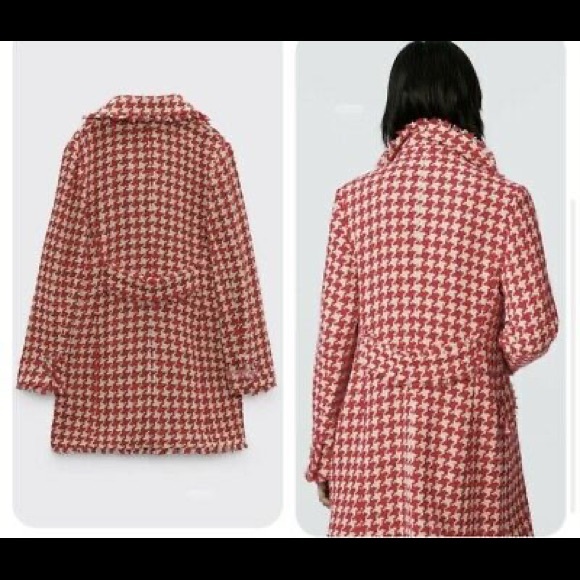 ZARA HOUNDSTOOTH TEXTURED COAT FRAYED TRIMS NEW SIZE S - Picture 9 of 11